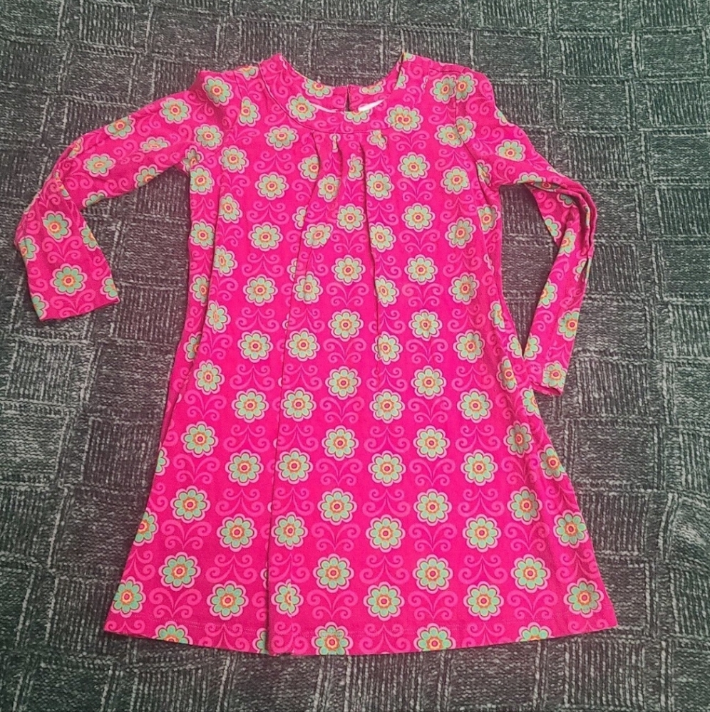 Hanna Andersson floral pink long sleeved dress size 120 size 6-7